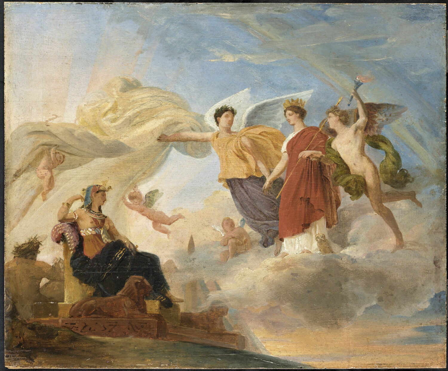 L'Étude et le Génie dévoilent l'antique Égypte à la Grèce, esquisse, Picot, François Édouard, 2e quart du XIXe siècle (1825 - 1850)