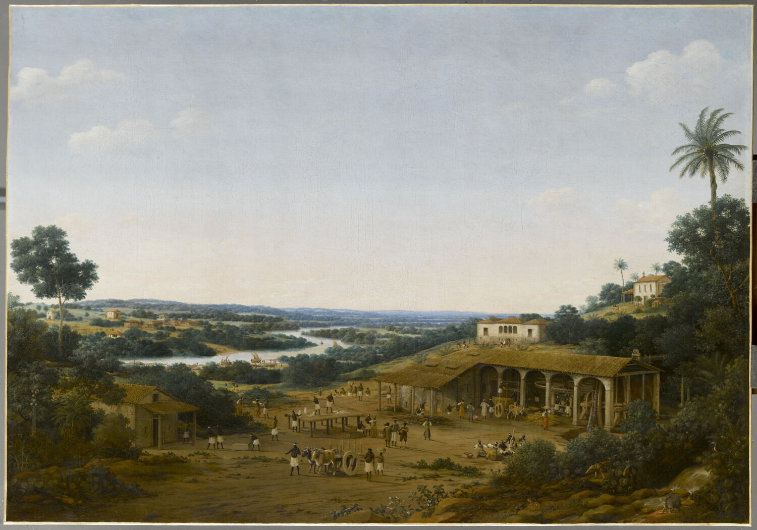« Un Moulin à sucre tourné par l’eau avec les fours où on cuit le liquide de la canne dont on fait le sucre », au Brésil, Post, Frans, Milieu du XVIIe siècle (* sinon même bien plus tard (vers 1661-1669).) (vers 1650 - 1655)