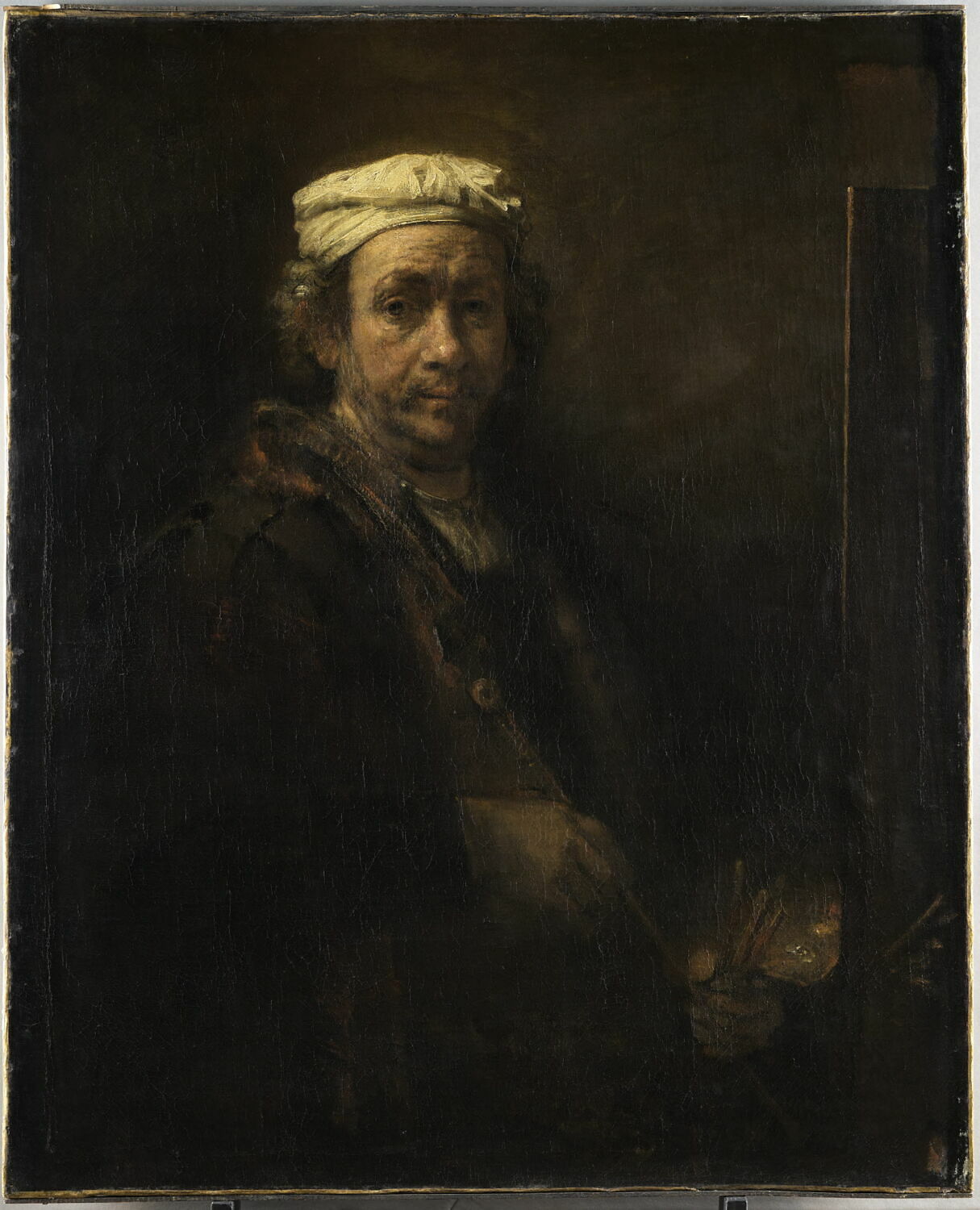 Autoportrait au chevalet et à l’appuie-main de peintre, peinture de Rembrandt