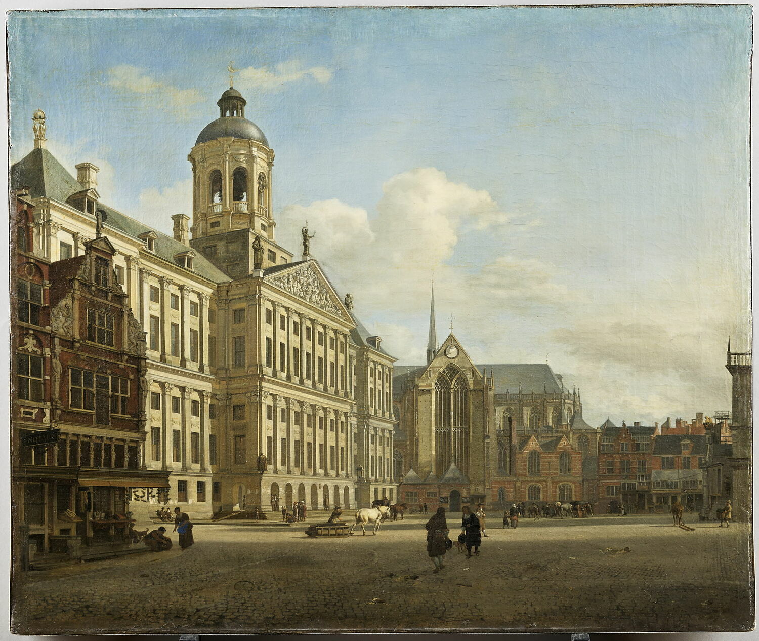 Le Dam avec le nouvel Hôtel de Ville à Amsterdam, vue prise depuis la Kalverstraat, 1668, Heyden, Jan van der, XVIIe siècle (1668)