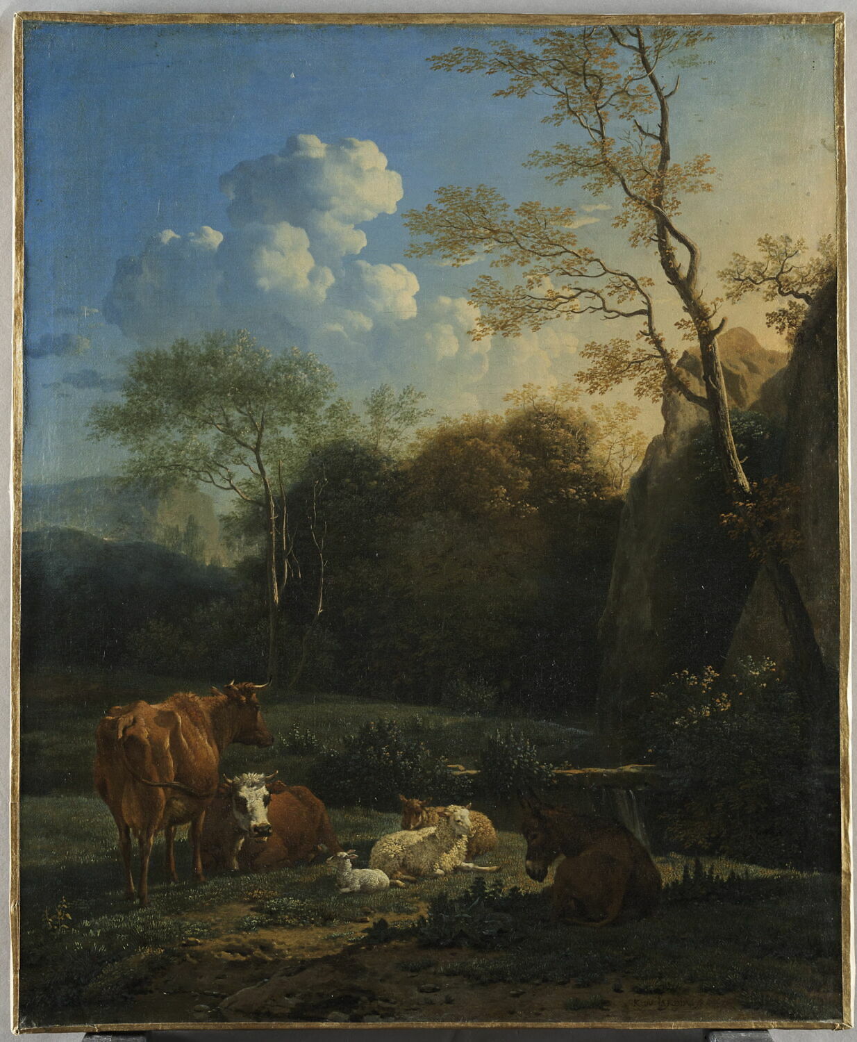 Le Bocage. Vaches, âne, et moutons près d'un ruisseau, Dujardin, Karel, Milieu du XVIIe siècle (1656)