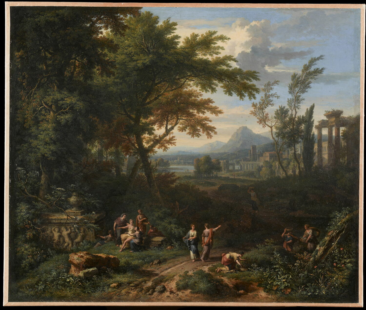 Paysage avec des nymphes autour d'un tombeau, Huysum, Jan van, 1e quart du XVIIIe siècle (1717)