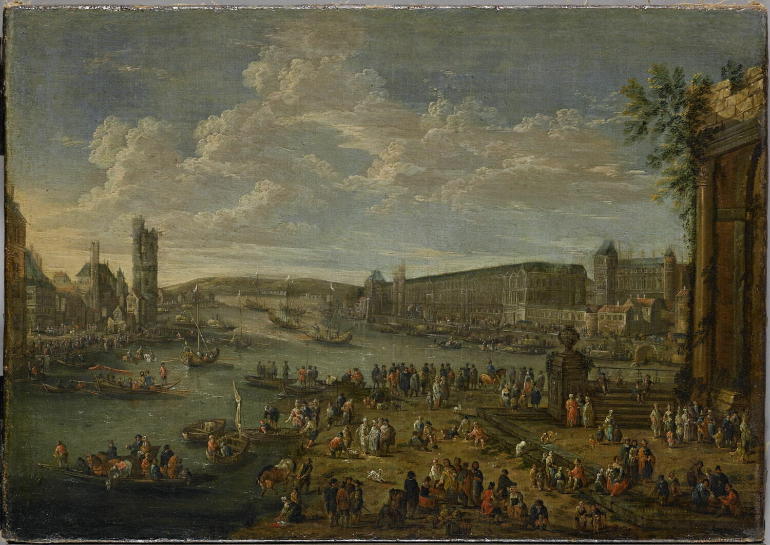 Vue du Louvre et de la tour de Nesle prise de l'île de la Cité à Paris, Casteels, Pieter II, 3e quart du XVIIe siècle (1650 - 1675)