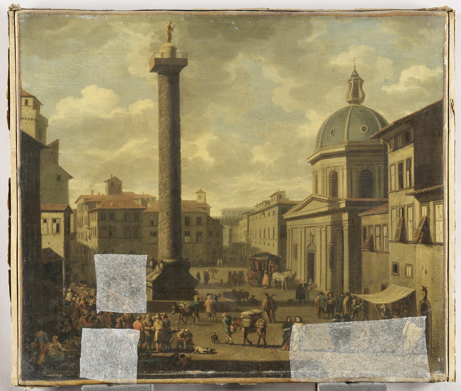 Vue de la place Colonna à Rome avec la Colonne Trajane et de l'église Sainte-Marie-de-Lorette à Rome, Huchtenburg, Jacob van, 2e moitié du XVIIe siècle (1650 - 1700)
