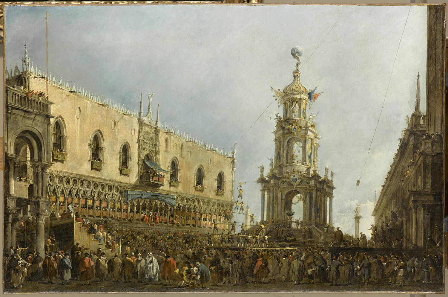 Le Doge de Venise assiste aux fêtes du jeudi gras sur la Piazzetta, Guardi, Francesco, 3e tiers du XVIIIe siècle (vers 1770 - 1780)