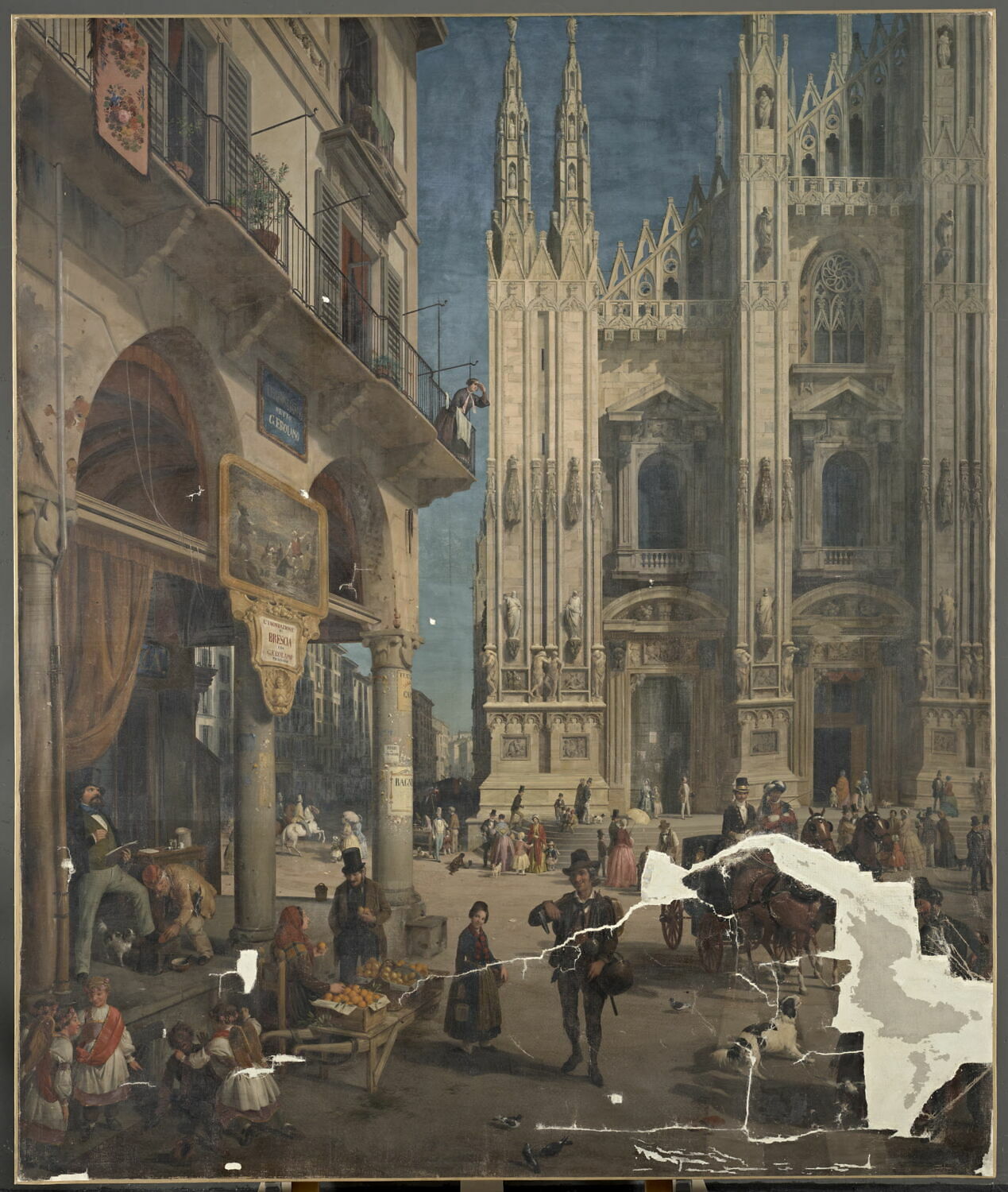 La place du dôme à Milan, Inganni, Angelo, 3e quart du XIXe siècle (1853)