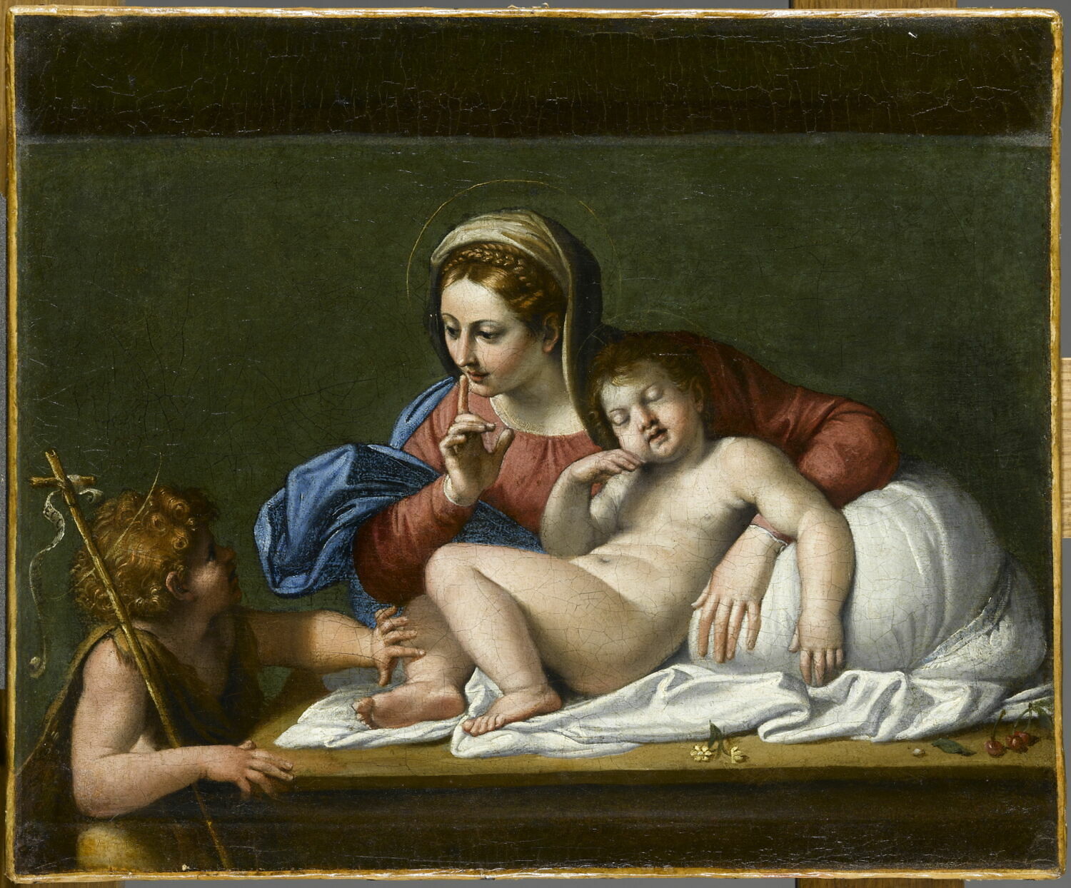 La Vierge et l'Enfant Jésus avec saint Jean, dit aussi Le Silence, ou encore Le Silence du Carrache, Dominiquin, 1e quart du XVIIe siècle (vers 1605)