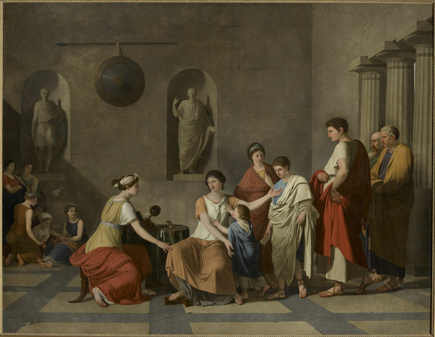 Cornélie, mère des Gracques, montre ses enfants, en disant: "Voici mes richesses et mes bijoux", Suvée, Joseph Benoît, 4e quart du XVIIIe siècle (1790 - 1792)