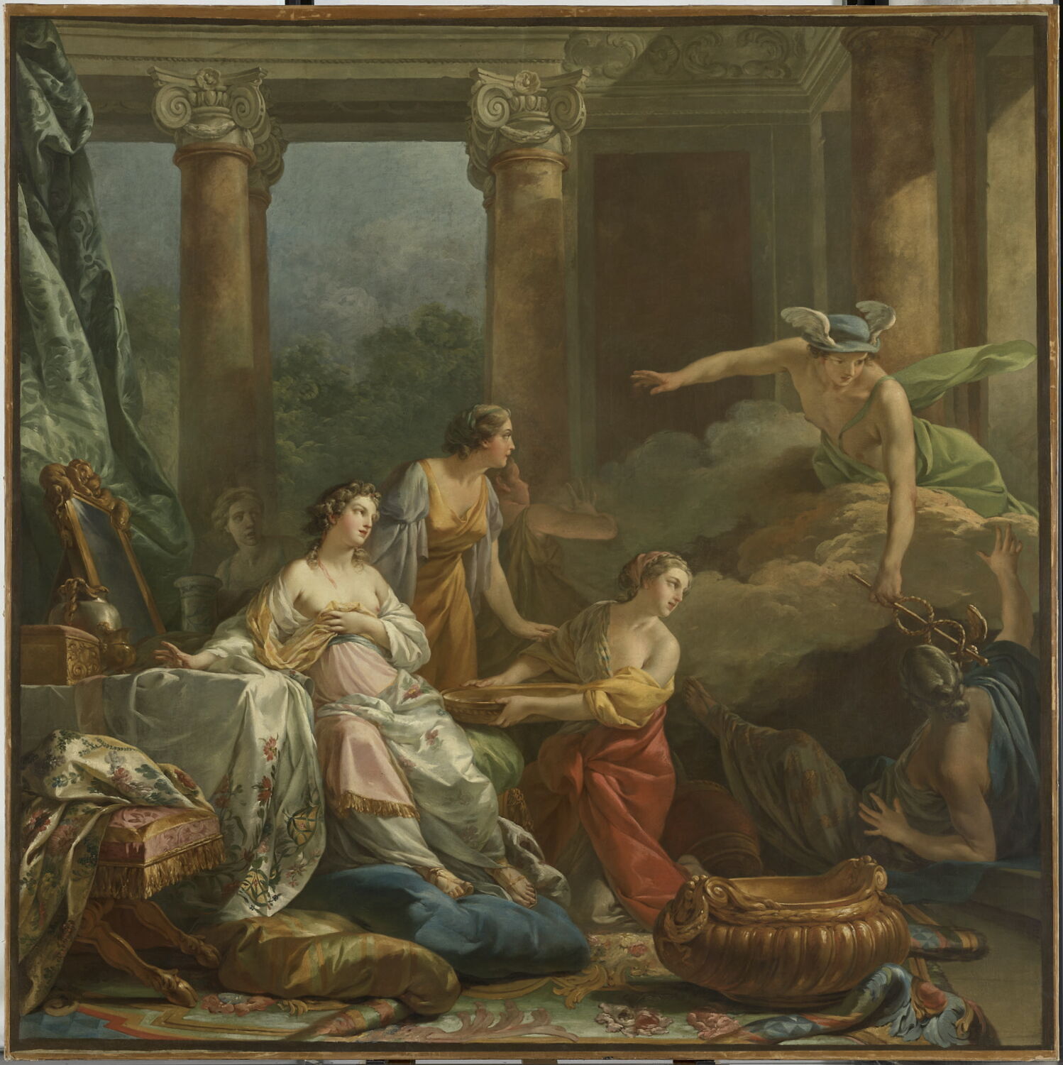 Mercure amoureux de Hersé, change en pierre Aglaure qui voulait l'empêcher d'entrer chez sa soeur, Pierre, Jean-Baptiste-Marie, 3e quart du XVIIIe siècle (1763)