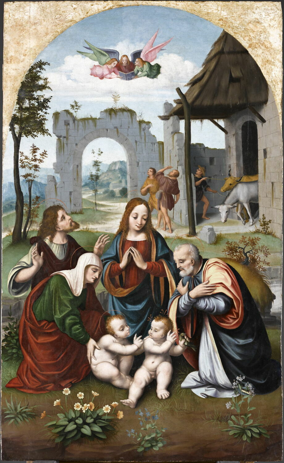 La Sainte Famille avec sainte Élisabeth, Zacharie et le petit saint Jean Baptiste, Marco d'Oggiono, 1e moitié du XVIe siècle (1500 - 1550)