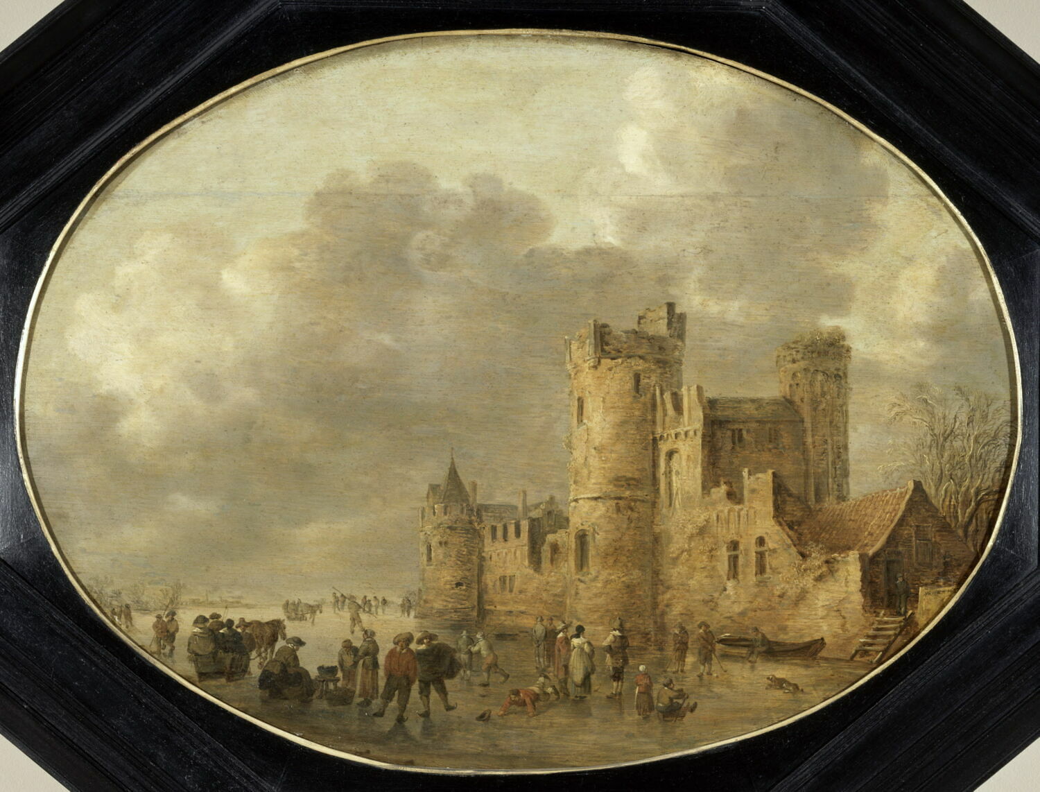 Patineurs devant un château médiéval, Goyen, Jan van, XVIIe siècle (1637)
