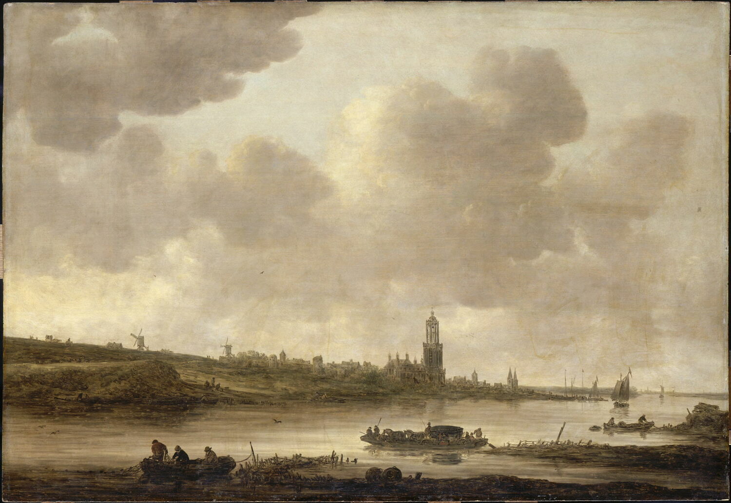Vue de Rhenen sur le Rhin avec l'église Sainte-Cunera, Goyen, Jan van, XVIIe siècle (1647)