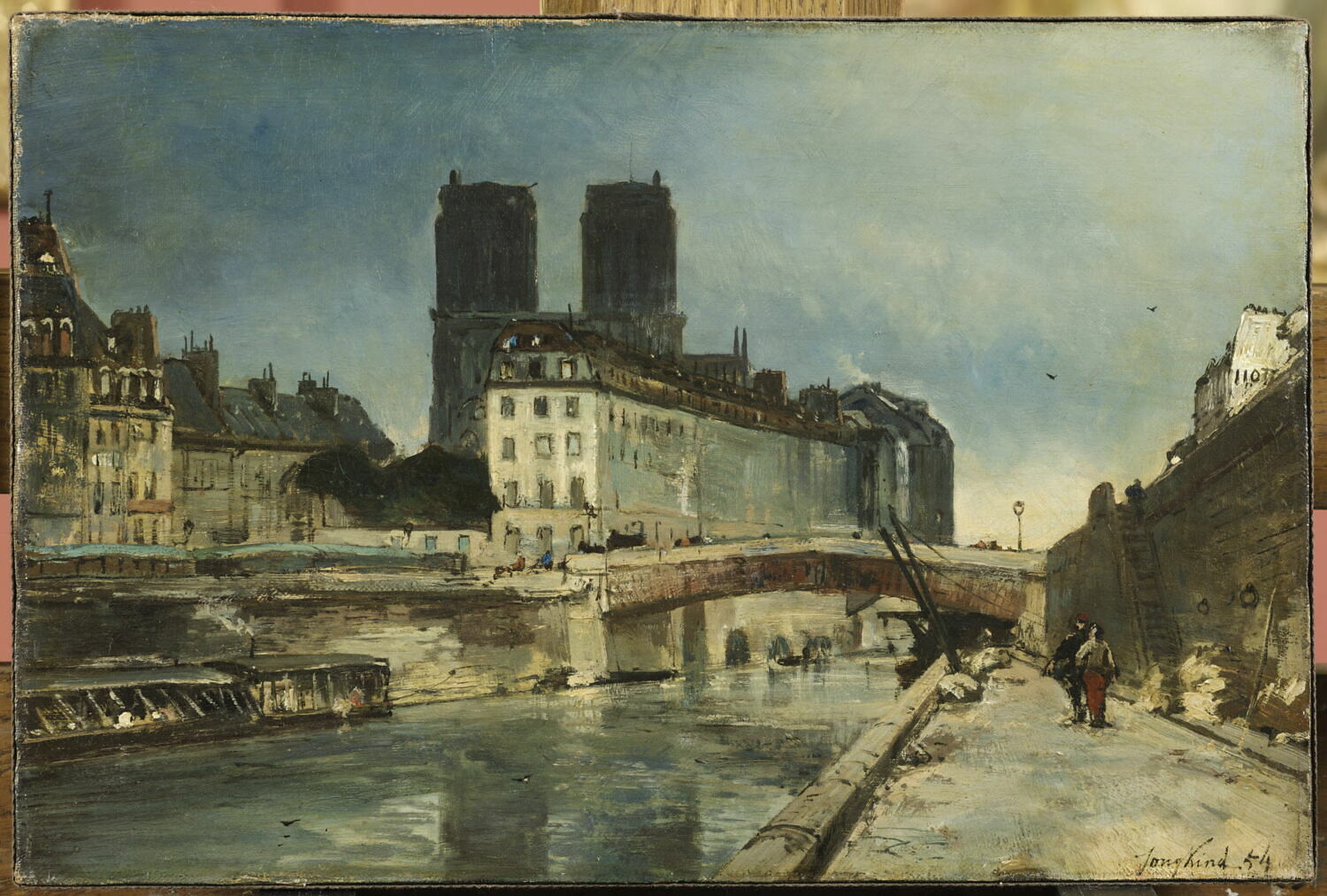 Notre-Dame de Paris vue du quai Saint-Michel avec le Petit Pont, Jongkind, Johan Barthold, 3e quart du XIXe siècle (1854)