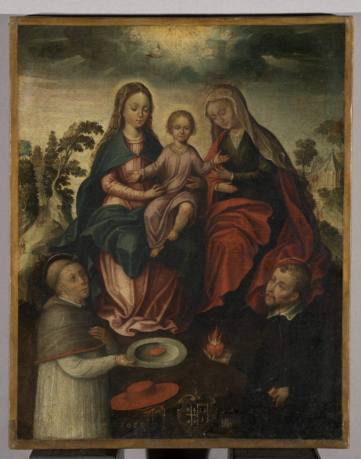 Saint Jean Népomucène et saint Ignace de Loyola devant la Vierge à l'Enfant avec sainte Anne, Anonyme, 2e quart du XVIIe siècle (1626)