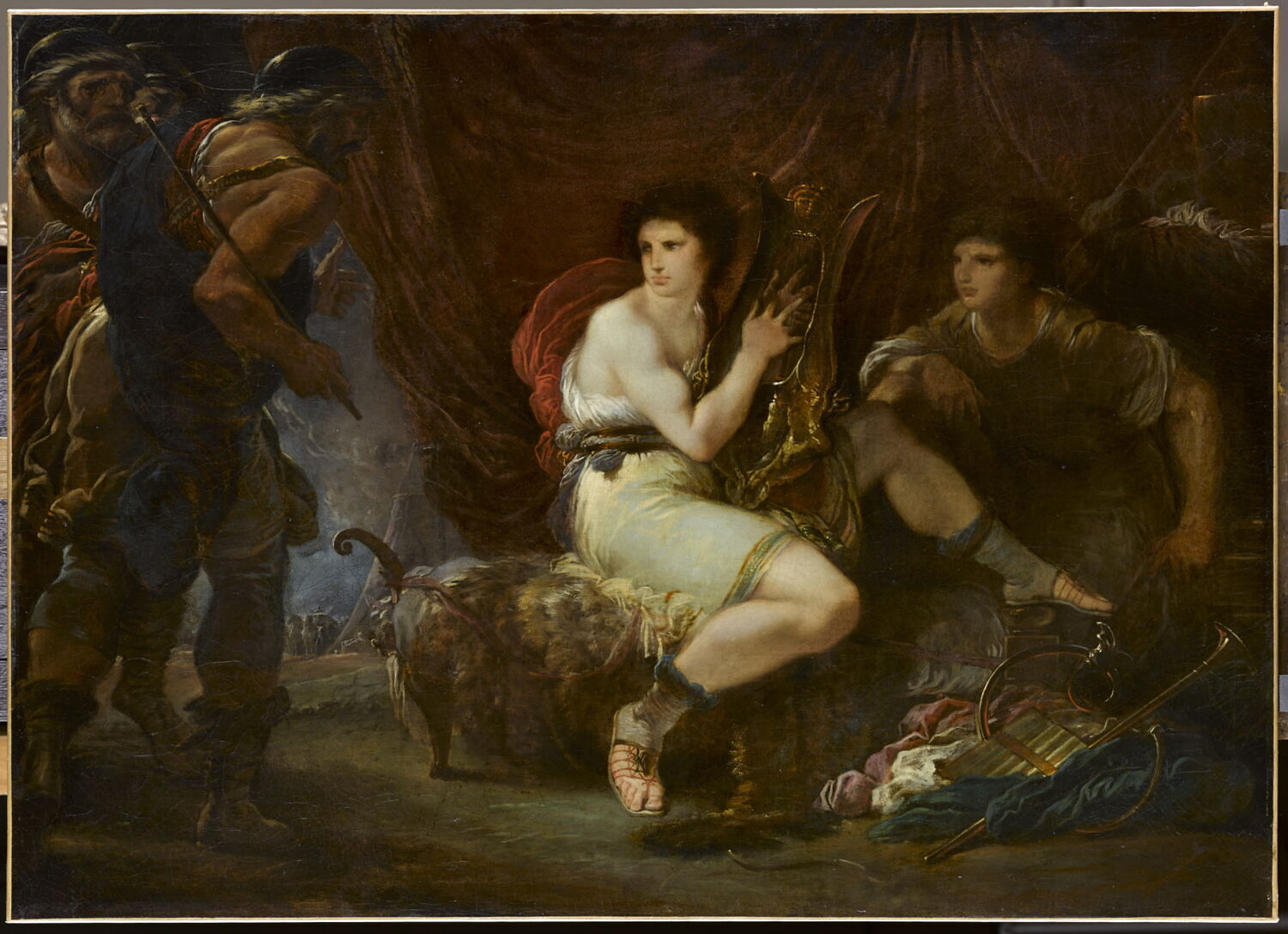 Achille jouant de la lyre avec Patrocle, sous sa tente, surpris par Ulysse et Nestor, Cades, Giuseppe, XVIIIe siècle (1700 - 1800)