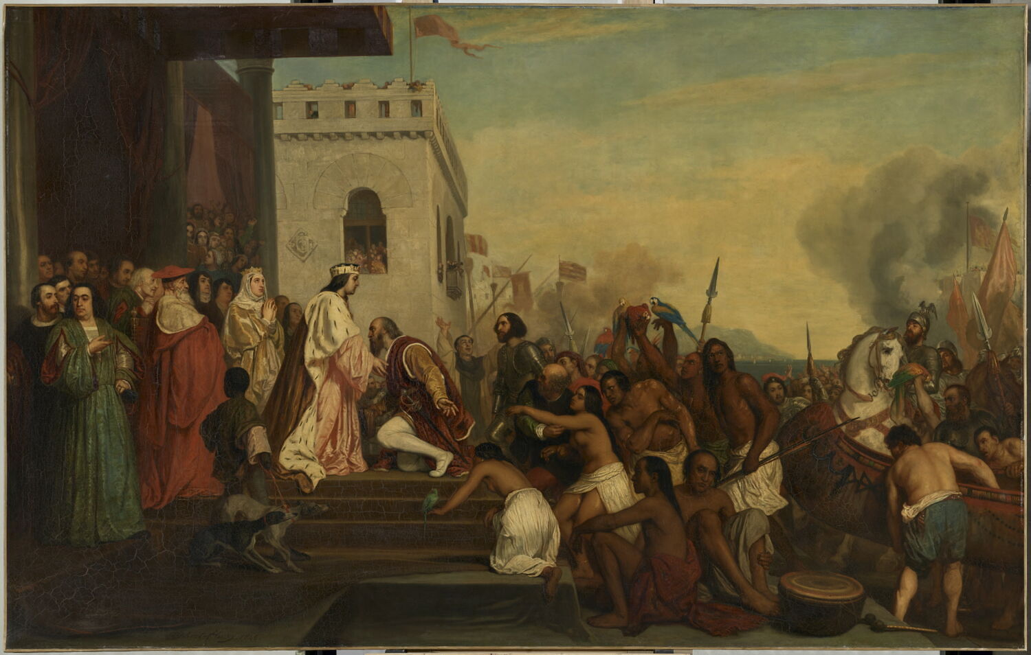 Réception de Christophe Colomb par la cour d'Espagne à Barcelone (1493), Robert Fleury, Joseph-Nicolas, 2e quart du XIXe siècle (1846)