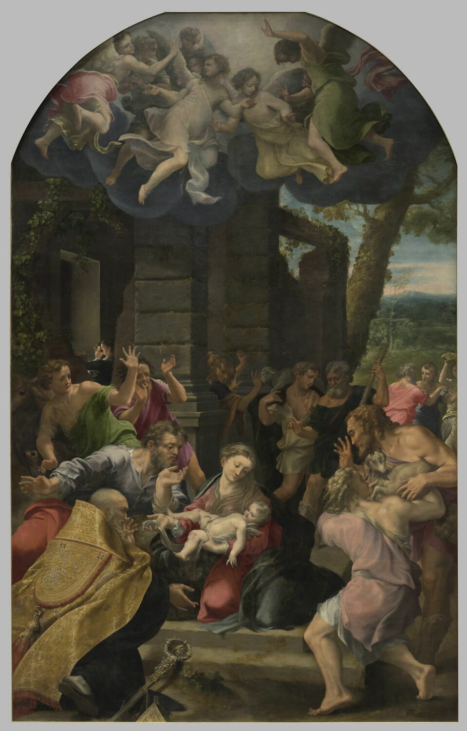La Nativité avec saint Benoît, Mazzola Bedoli, Girolamo, 3e quart du XVIe siècle (1552 - 1554)