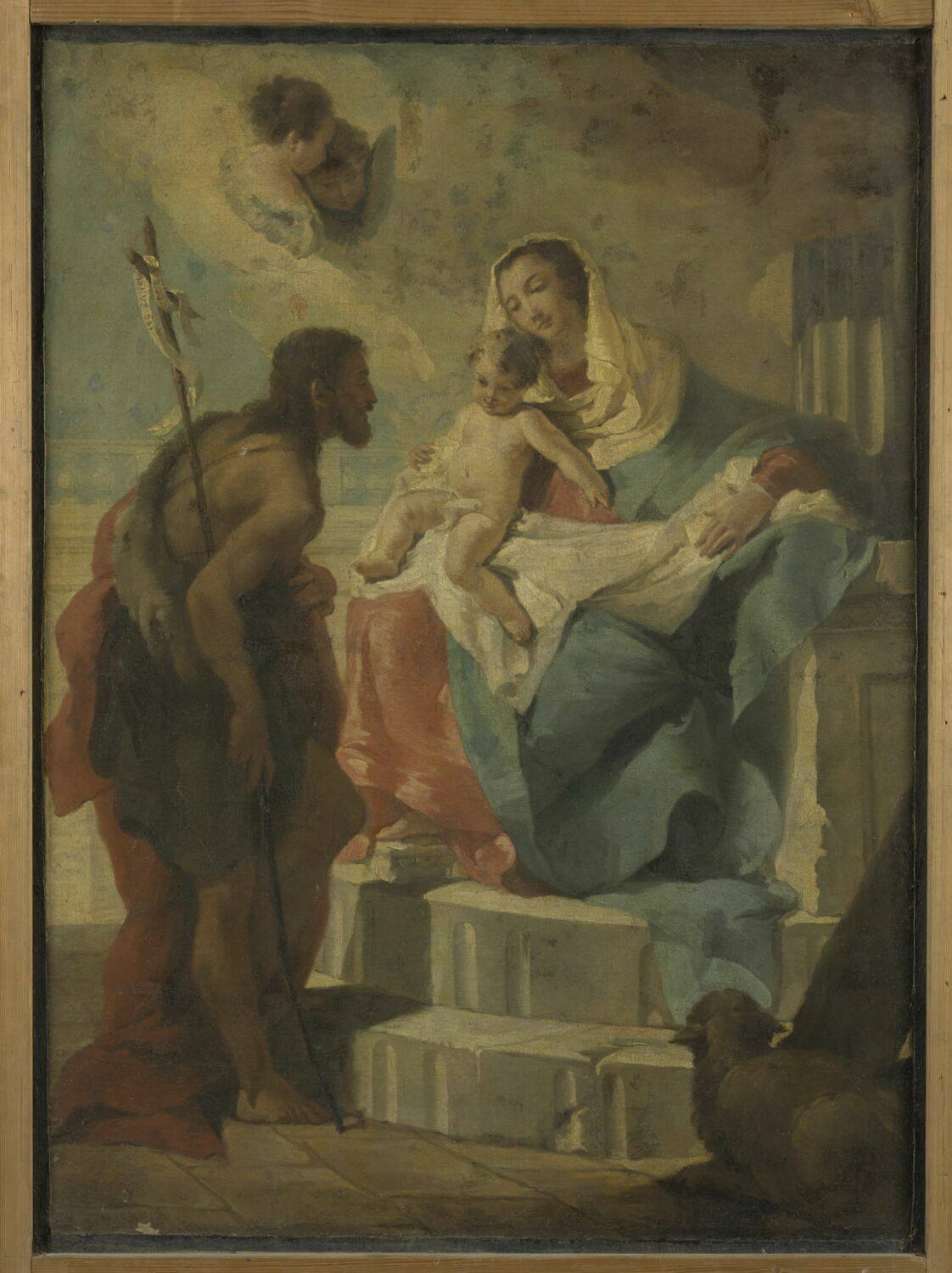 Bannière à deux faces ; d'un côté, Saint Martin officiant (saint Maxime de Padoue ?) ; de l'autre, La Vierge et l'Enfant avec saint Jean Baptiste, Menescardi, Giustino, Milieu du XVIIIe siècle (vers 1750)