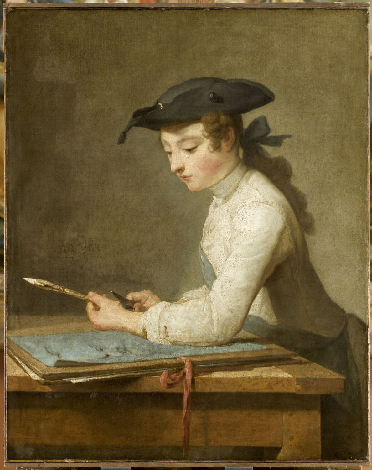 Jeune dessinateur taillant son crayon., Chardin, Jean Baptiste Siméon, 2e quart du XVIIIe siècle (1737)