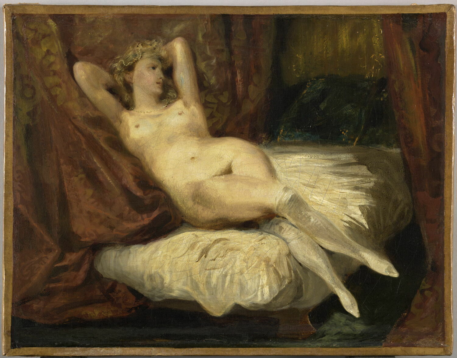 Étude de femme nue, couchée sur un divan, dit La femme aux bas blancs, Delacroix, Eugène, 2e quart du XIXe siècle (1825 - 1826)