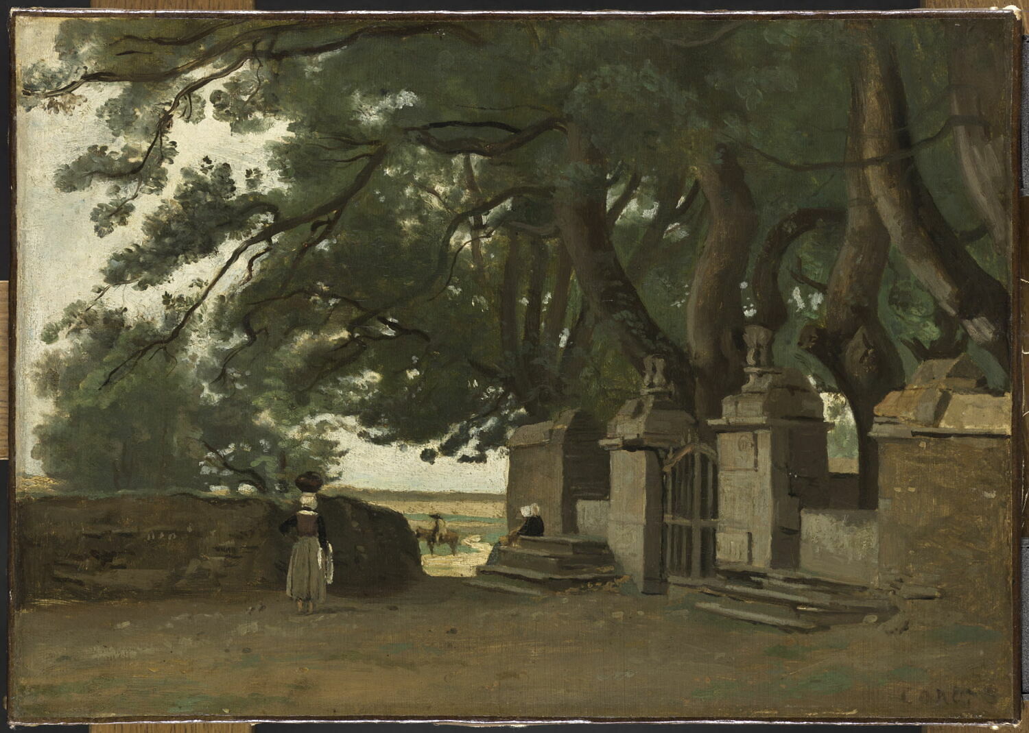 Paysage breton : une grille ombragée par de grands arbres., Corot, Jean-Baptiste Camille, 2e quart du XIXe siècle (1825 - 1850)
