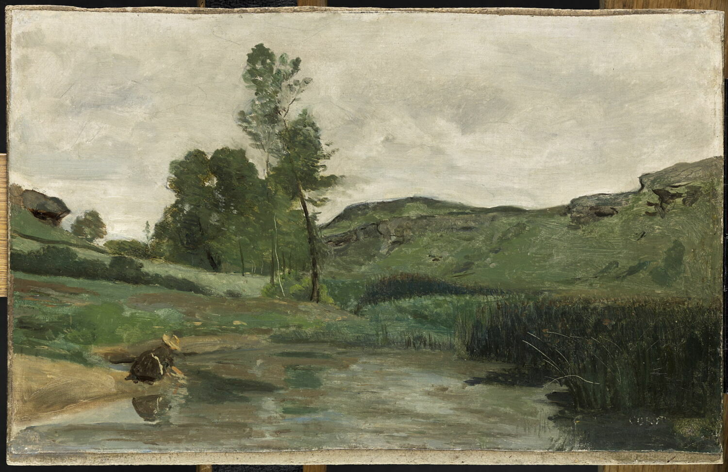 Optevoz (Isère). Blanchisseuse au bord de l'eau., Corot, Jean-Baptiste Camille, 3e quart du XIXe siècle (1852)