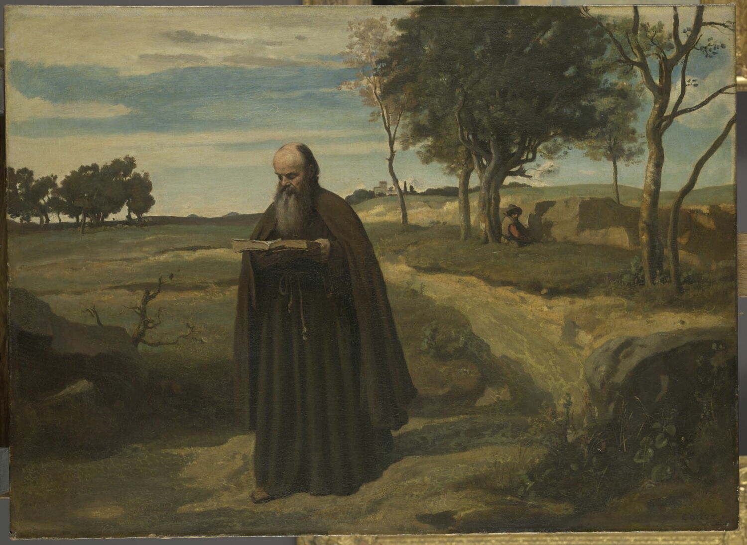 Un moine lisant, Corot, Jean-Baptiste Camille, 2e quart du XIXe siècle (1840)