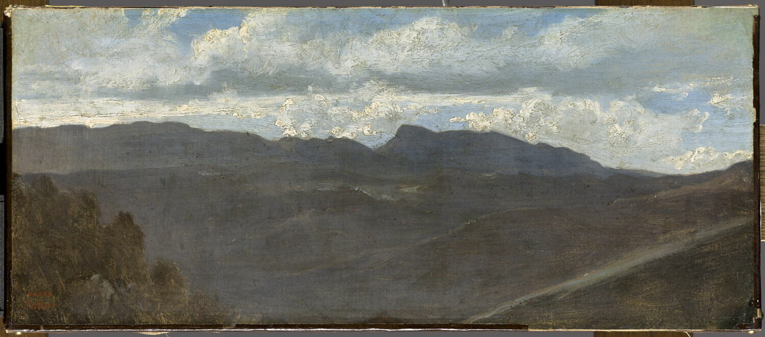 Panorama de la campagne romaine. Les monts Prenestini vus d'Olevano., Corot, Jean-Baptiste Camille, 2e quart du XIXe siècle (1825 - 1850)