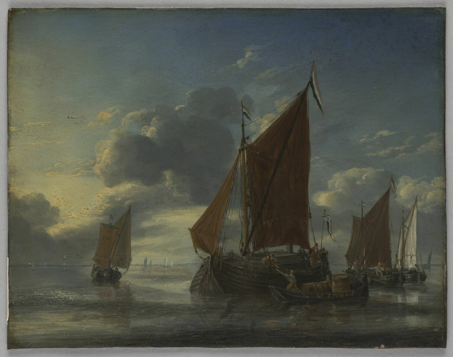 Marine. Barque accostant un gros voilier, Nooms, Reinier, 3e quart du XVIIe siècle (1650 - 1675)