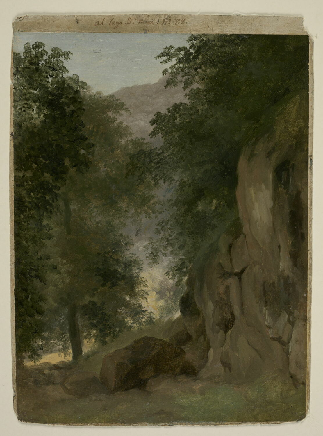 Environs du lac de Nemi: arbres et rochers, Valenciennes, Pierre de, 1e quart du XIXe siècle (1800 - 1825)