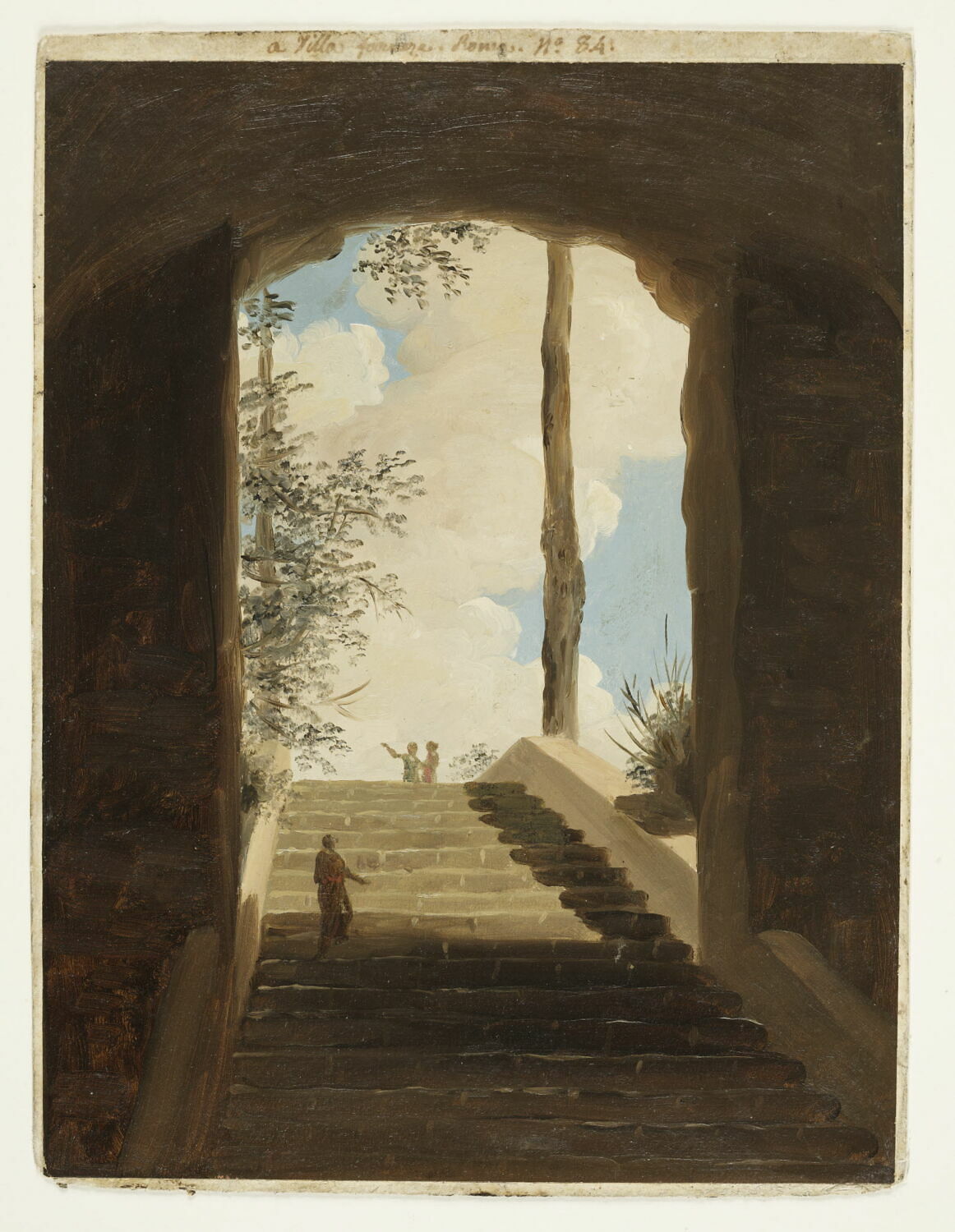 À la villa Farnèse: l'escalier; dit aussi: villa Farnese-intérieur, Valenciennes, Pierre de, 4e quart du XVIIIe siècle (vers 1780)