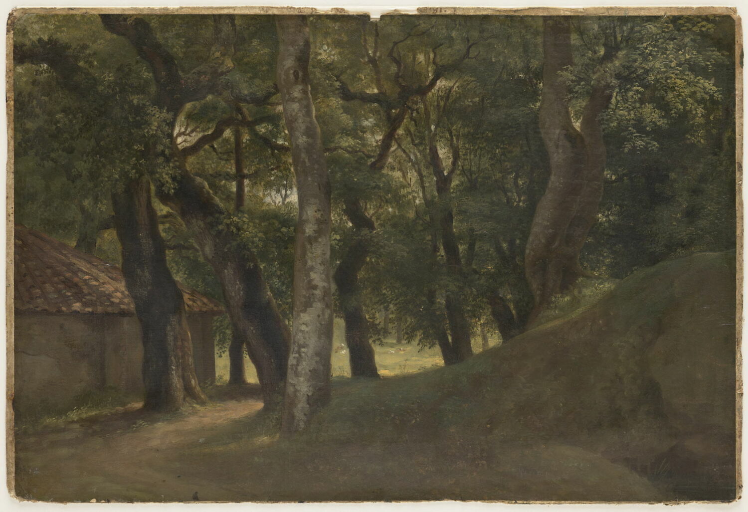 Forêt de la villa Borghèse, dit aussi Arbres à la villa Borghèse, dit aussi :A la Villa Borghèse: la maison forestière, Valenciennes, Pierre de, 4e quart du XVIIIe siècle (1782 - 1784)