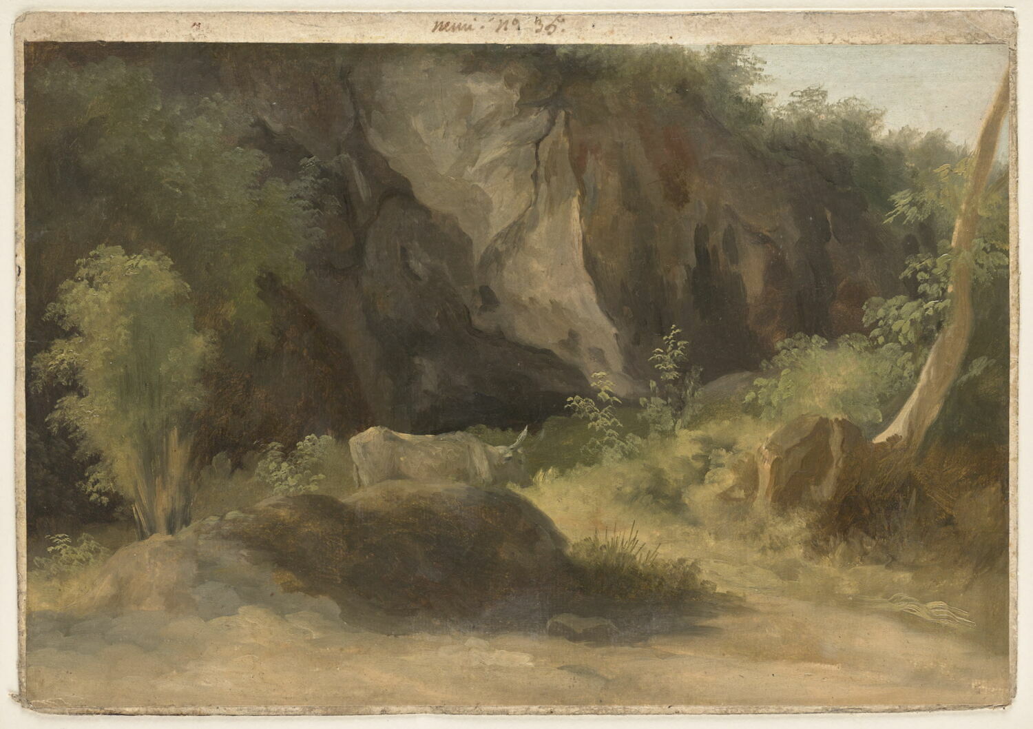 Environs de Nemi: rochers et vache, Valenciennes, Pierre de, 4e quart du XVIIIe siècle (vers 1782 - 1784)