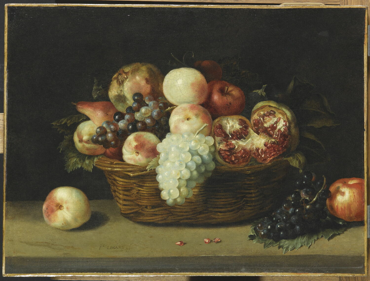 Panier de grenades, pêches et raisins, Linard, Jacques, 2e quart du XVIIe siècle (vers 1643 - 1644)