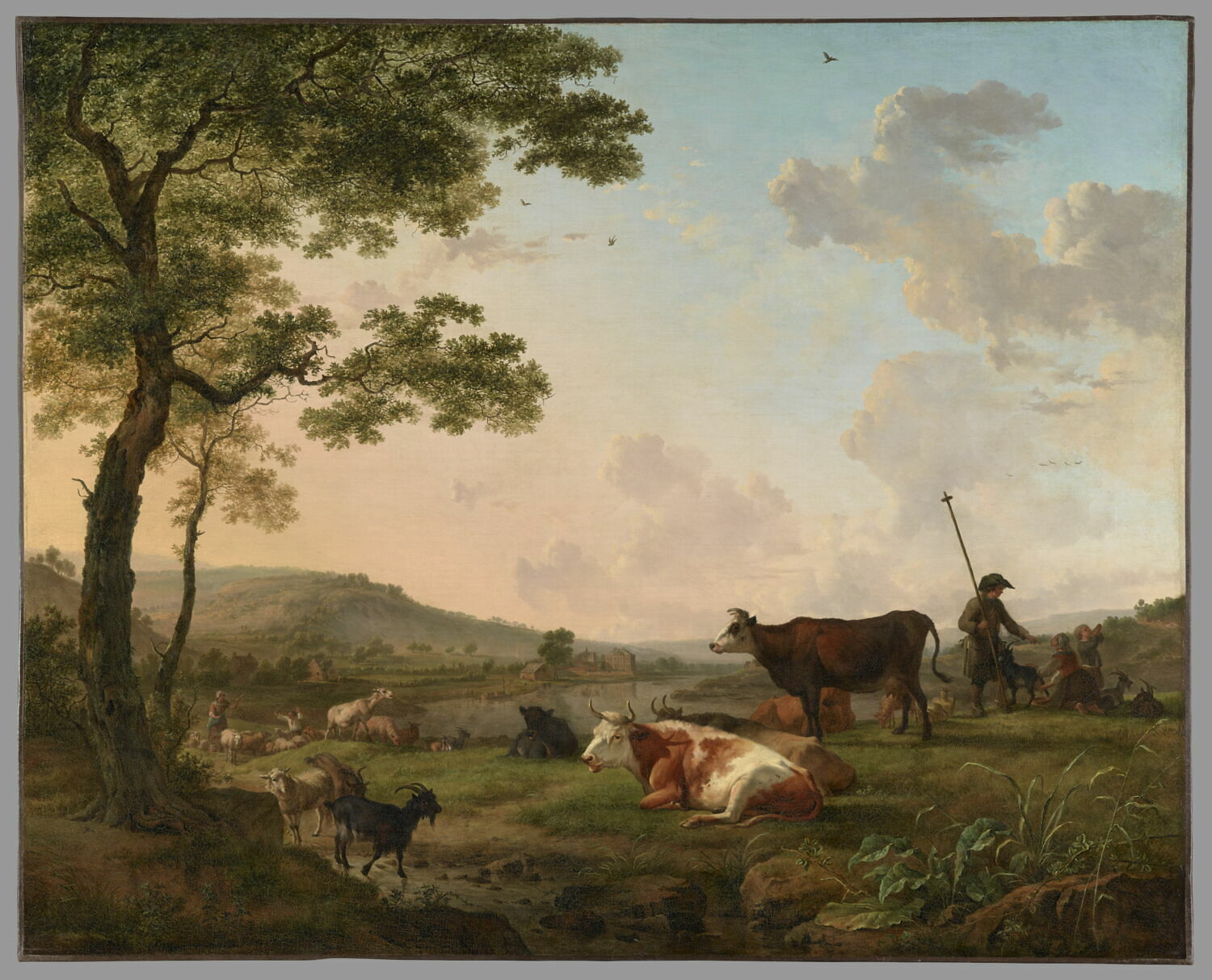 Troupeaux dans une prairie près d'une rivière, Ommeganck, Balthasar Paul, XVIIIe siècle (1781)