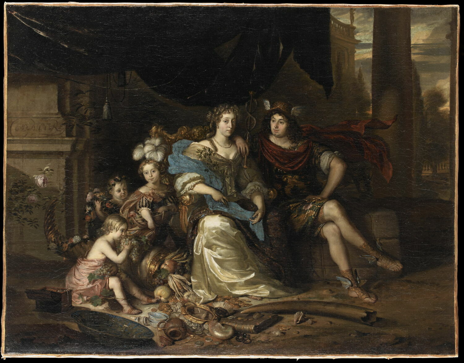 Mercure et l’Abondance ou Portrait d’un négociant déguisé en Mercure et de sa famille, avec une allégorie du Commerce et de ses bienfaits, Moor, Carel de, XVIIIe siècle (1700 - 1800)