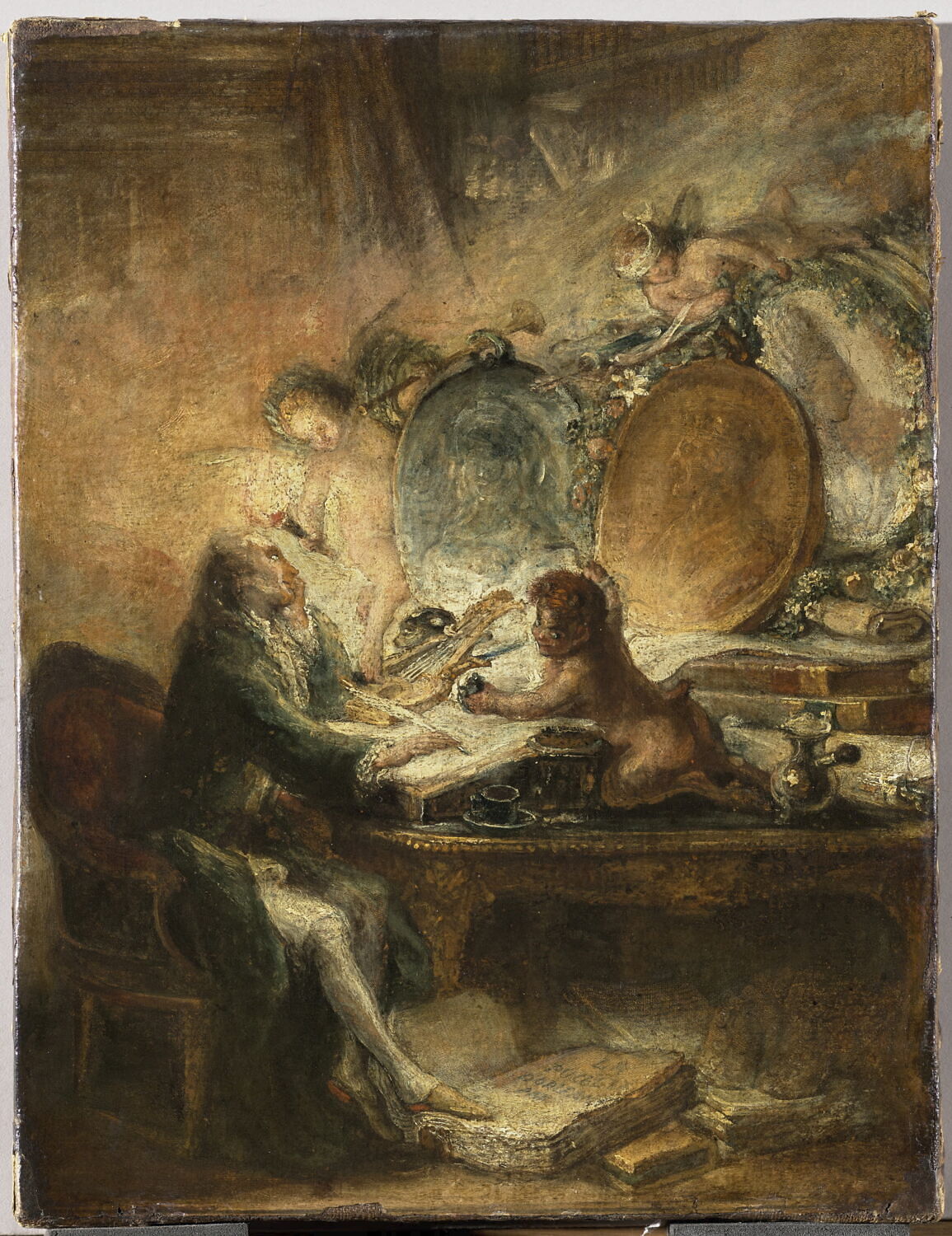 Le Rêve, ou Voltaire composant "La Pucelle", Saint-Aubin, Gabriel de, 4e quart du XVIIIe siècle (vers 1778)