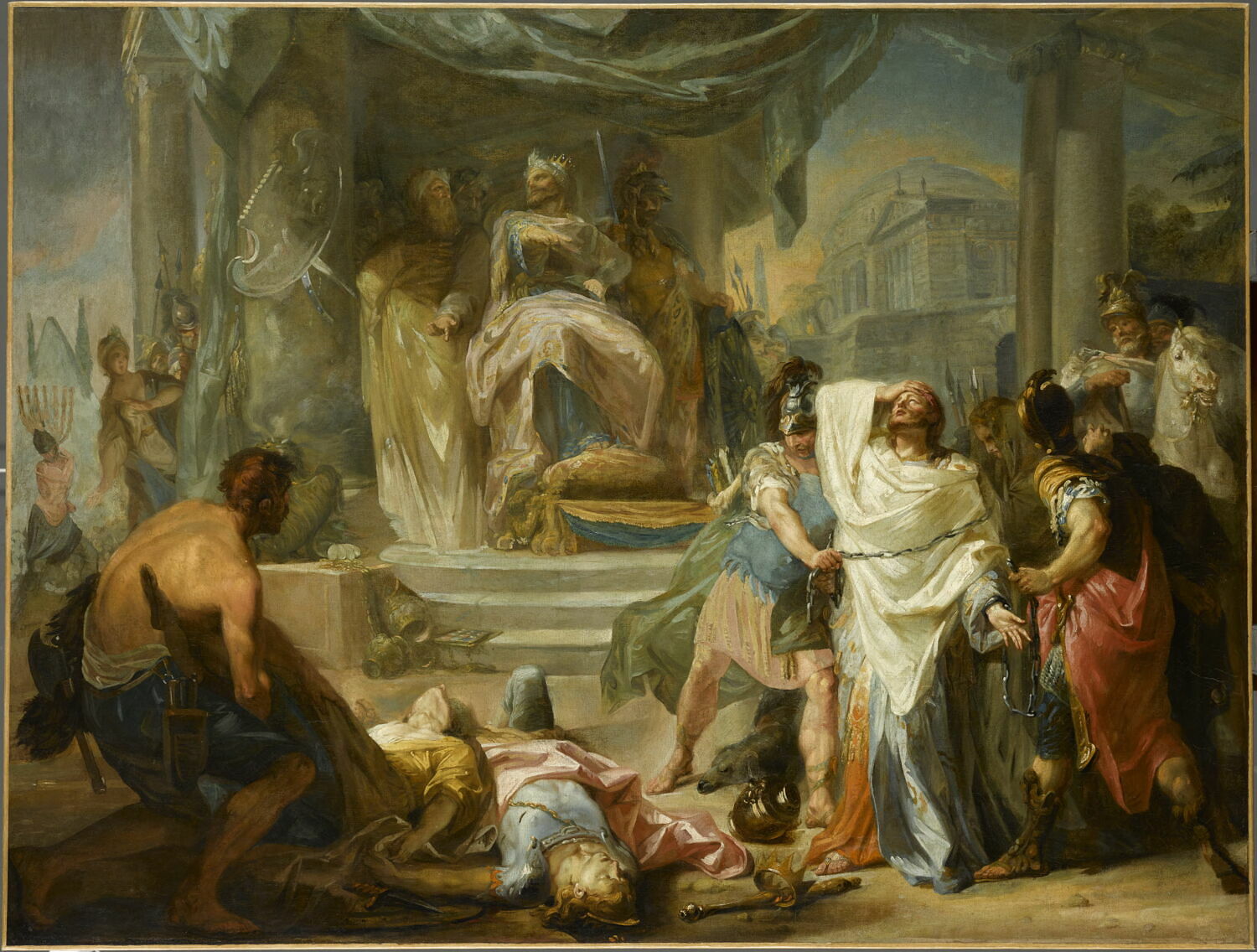 Nabuchodonosor fait crever les yeux à Sédécias, roi de Jérusalem, et massacrer ses enfants, Saint-Aubin, Gabriel de, 3e quart du XVIIIe siècle (1753)