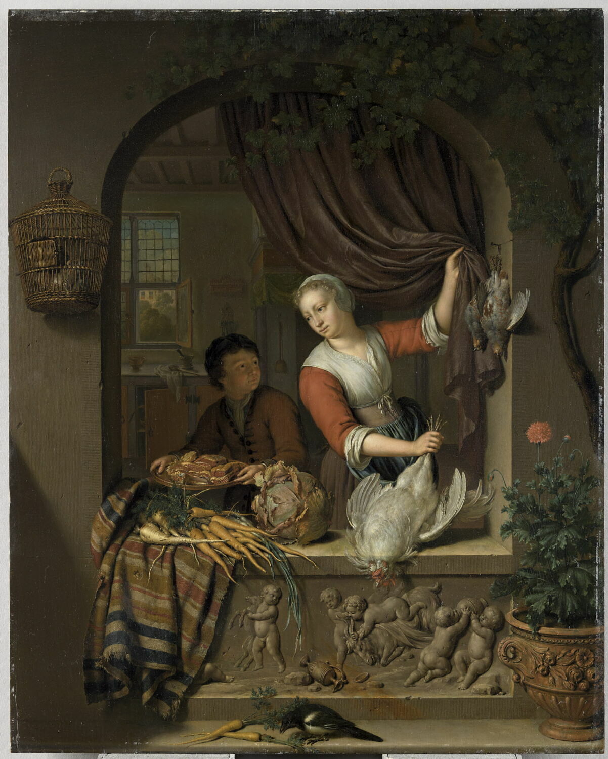 La Cuisinière, Mieris, Willem van, Fin du XVIIe siècle - début du XVIIIè siècle (1715)
