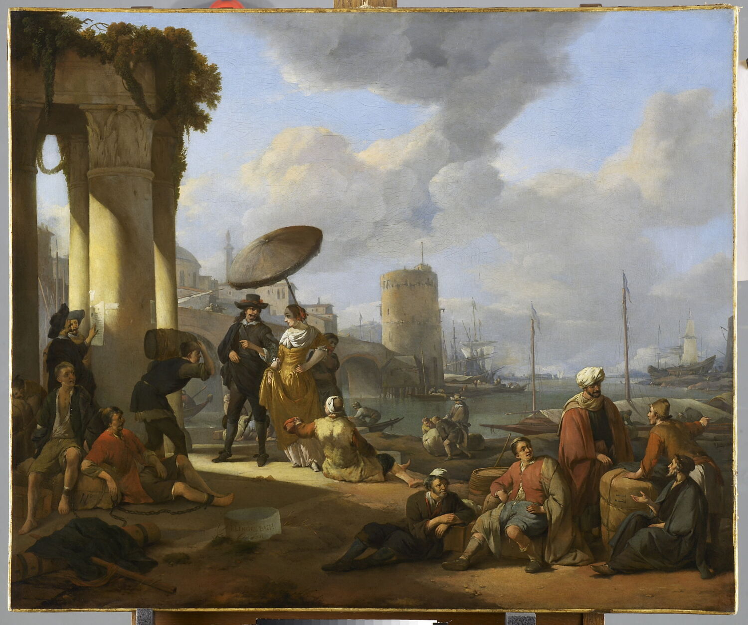Port de mer en Italie, Lingelbach, Johannes, 3e quart du XVIIe siècle (vers 1660 - 1670)