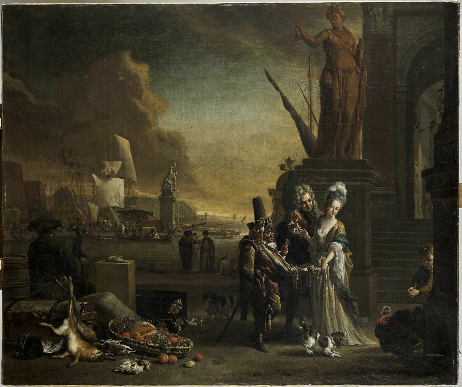 Port de mer méridional avec vendeur de colifichets, Weenix, Jan, XVIIe siècle (1704)