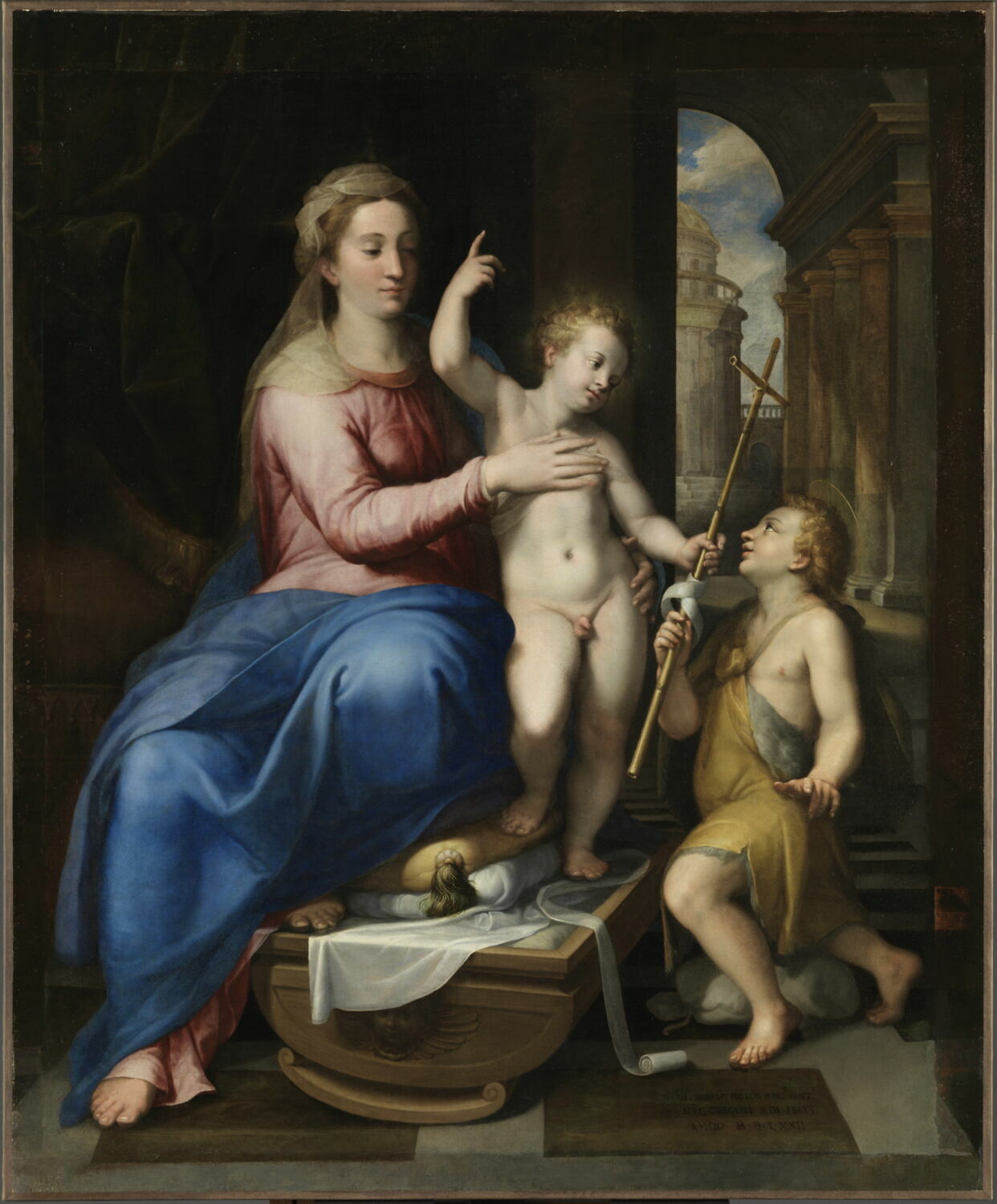 La Vierge, l'Enfant Jésus et le petit saint Jean Baptiste, Sabatini, Lorenzo, 3e quart du XVIe siècle (1572)