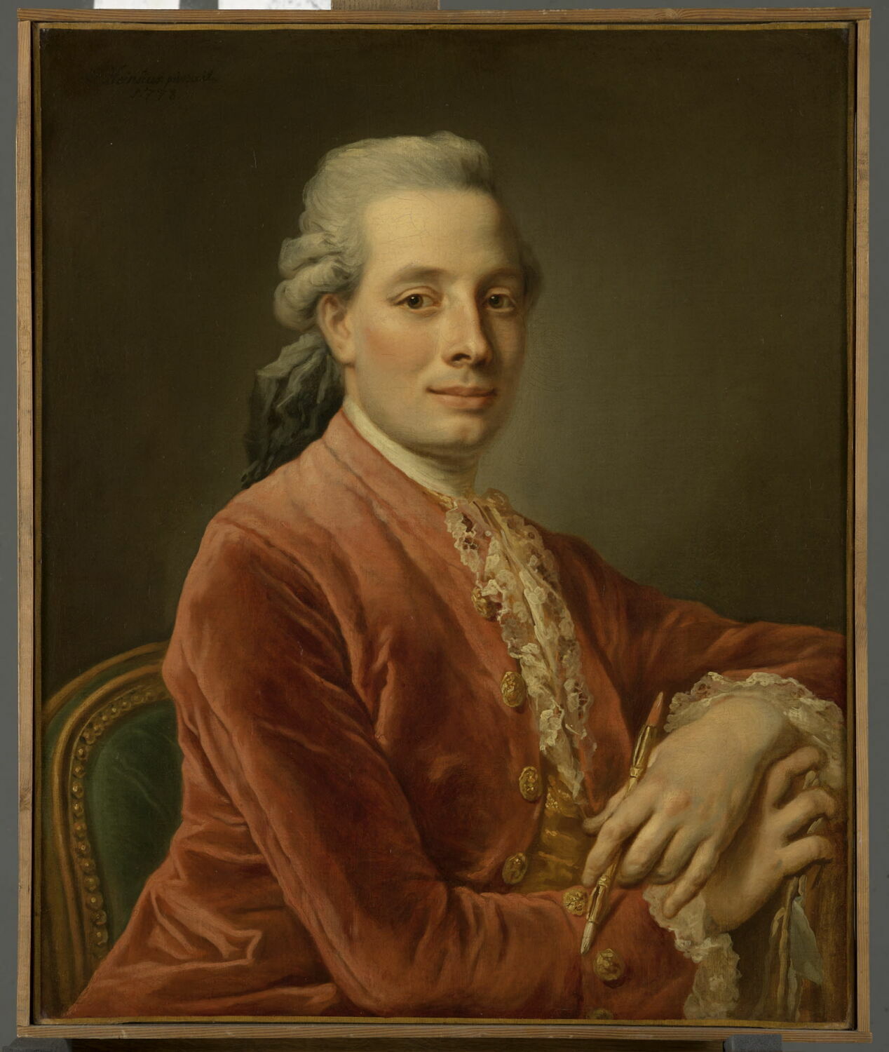 Portrait de l'artiste tenant un crayon à la main, Heinsius, Johann Ernst, XVIIIe siècle (1778)