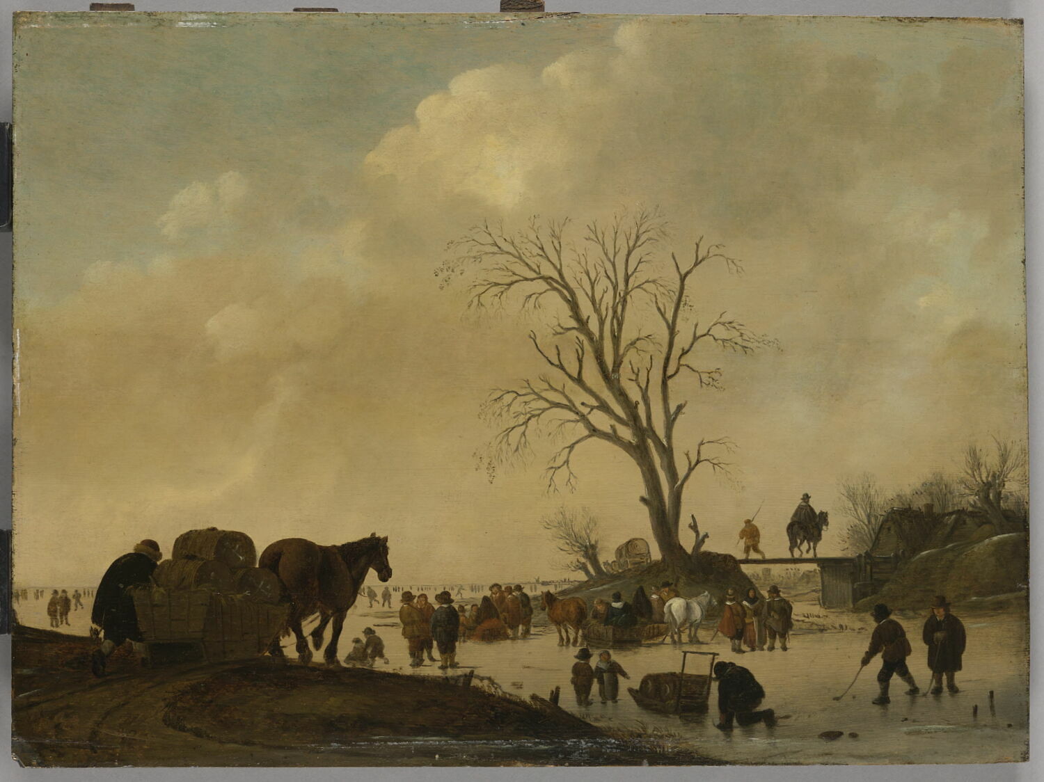 Paysage d'hiver avec passerelle à l'arrière plan, Ostade, Isaack van, 2e quart du XVIIe siècle (1644)