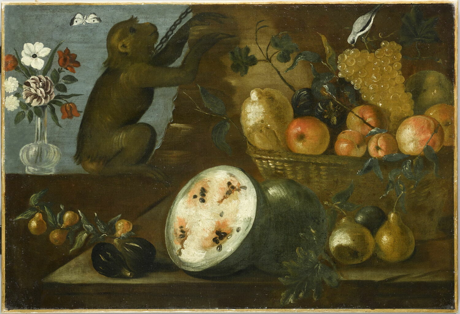 Nature morte au singe, Anonyme, XVIIe siècle (1600 - 1700)