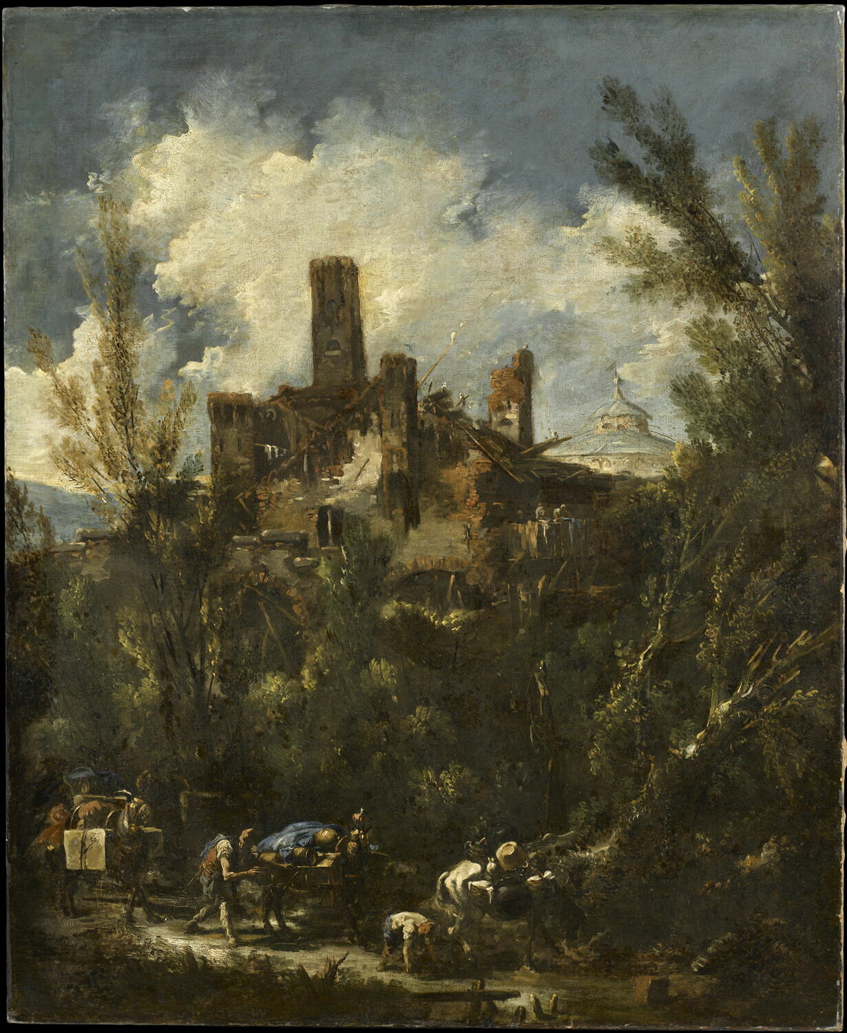 Les muletiers, dit aussi Paysage au château, Magnasco, Alessandro, 1e quart du XVIIIe siècle (vers 1710)