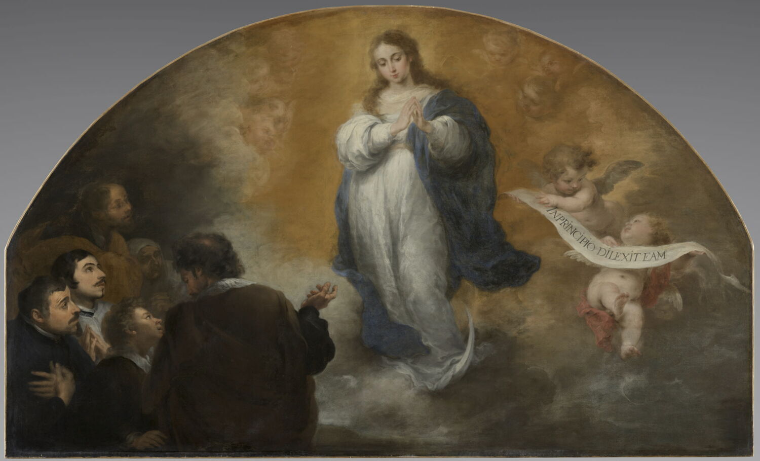La Vierge de l'Immaculée Conception avec six figures d'hommes en prière, Murillo, Bartolomé Esteban, 2e moitié du XVIIe siècle (1662 - 1665)