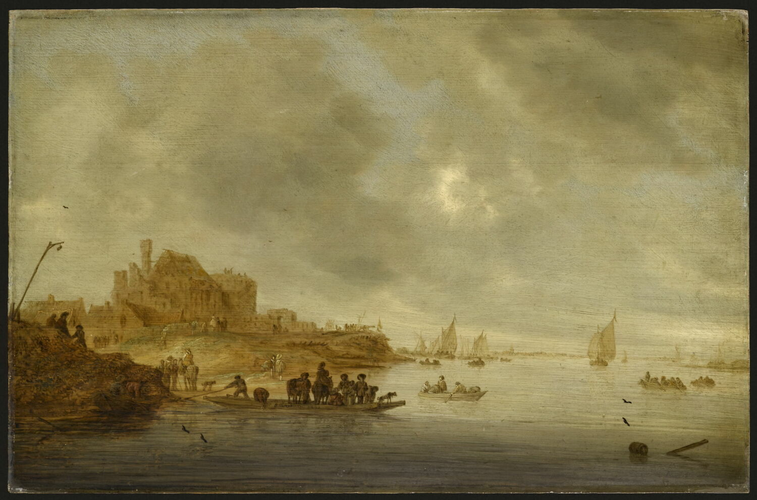 Le Bac. Vue des fortifications du château de Gennep avec un bac à l'embouchure de la Niers dans la Meuse, Ruysdael, Salomon van, 2e quart du XVIIe siècle (1643)