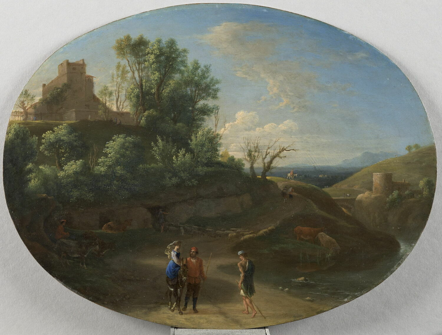 Paysage avec deux pâtres et une femme sur un âne, Swanevelt, Herman van, XVIIe siècle (1654)