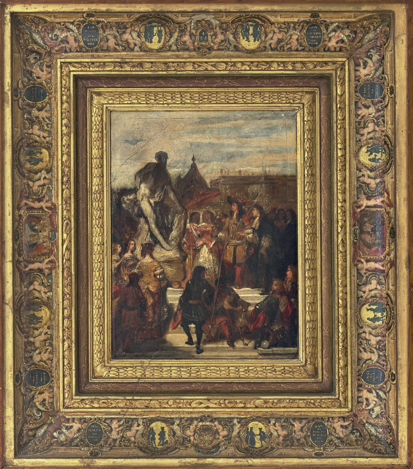 Puget présentant sa statue de Milon de Crotone à Louis XIV,dans les Jardins de Versailles, Devéria, Eugène, 2e quart du XIXe siècle (1825 - 1850)